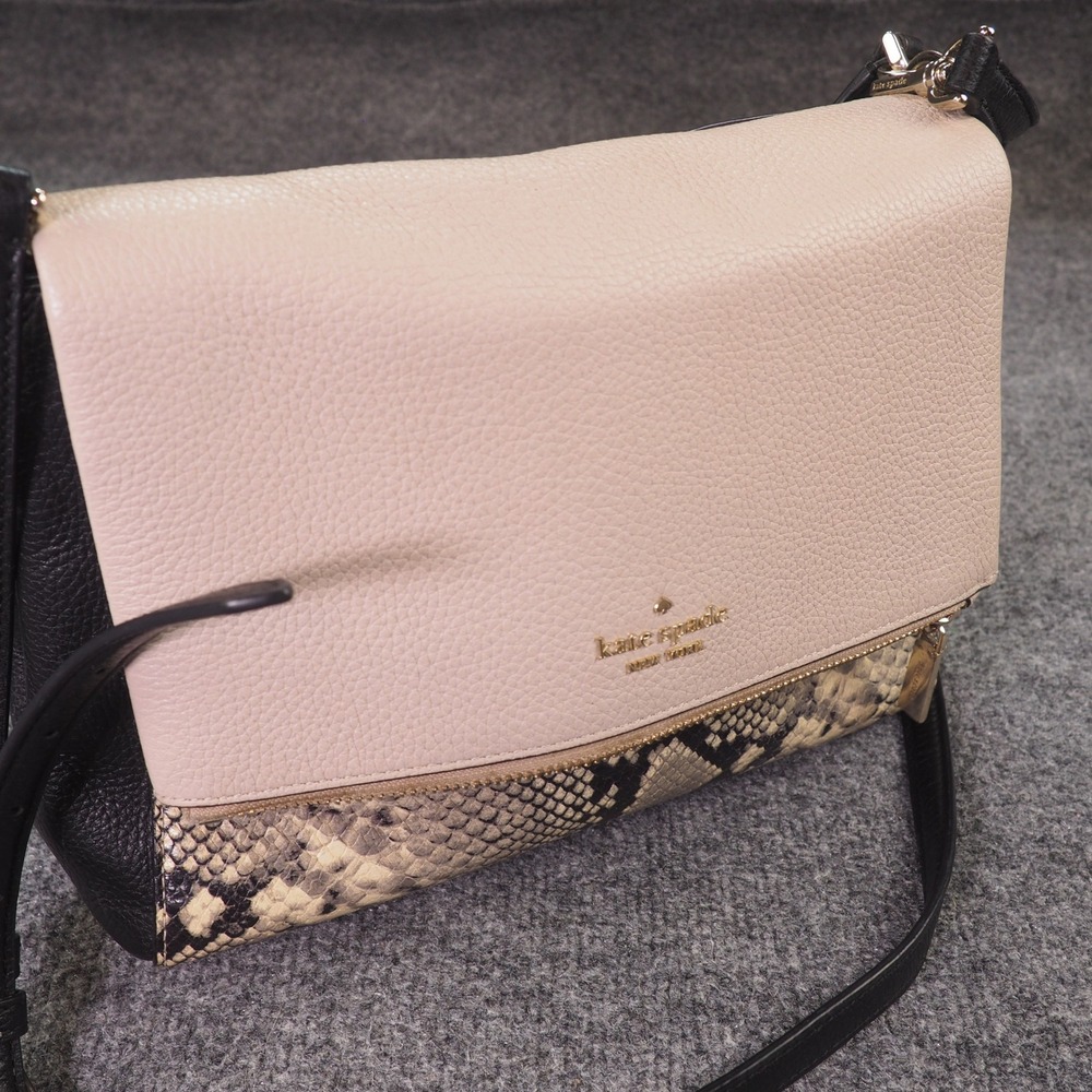 Kate Spade Cobble Hill Small Toddy Crossbody Black Beige Snake Embossed Leather